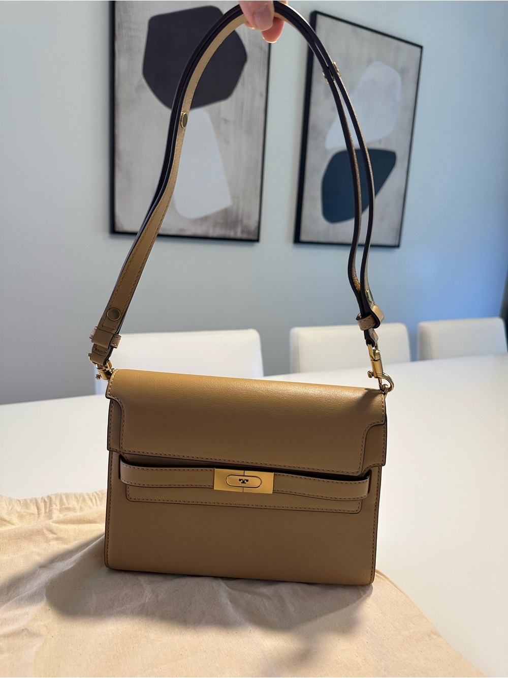 Tory Burch Lee Radziwill Shoulder Bag Dark Sand Leather